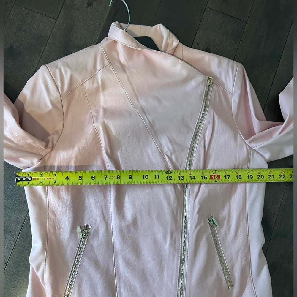 IMAN Pink 100% Genuine Leather Moto Zip Jacket Woman Size Large Large Collar - Picture 9 of 9